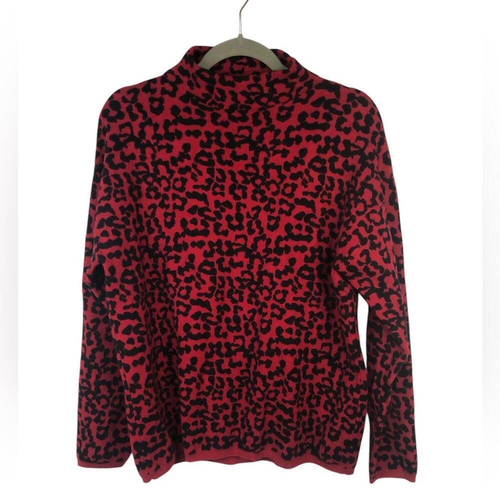 Tahari Vibrant Red and Black Animal Print Sweater
